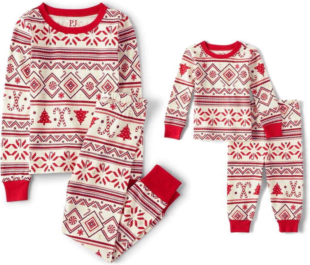 The Children's Place Baby Group 1-Family Matching, Christmas Pajama Sets, Cotton, Fairsile-Red