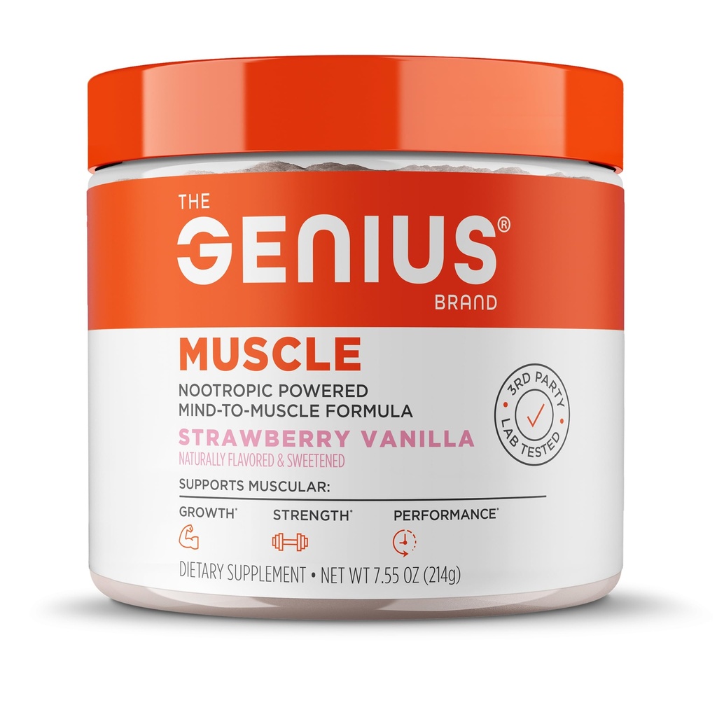Geniusブランドジェニウスマッスル - 成長、持久力と回復のための筋肉健康サプリメント - 非ホルモンフォーミュラ - 6有機キノコ - 自然に甘やか - 30サービング - ストロベリーバニラ