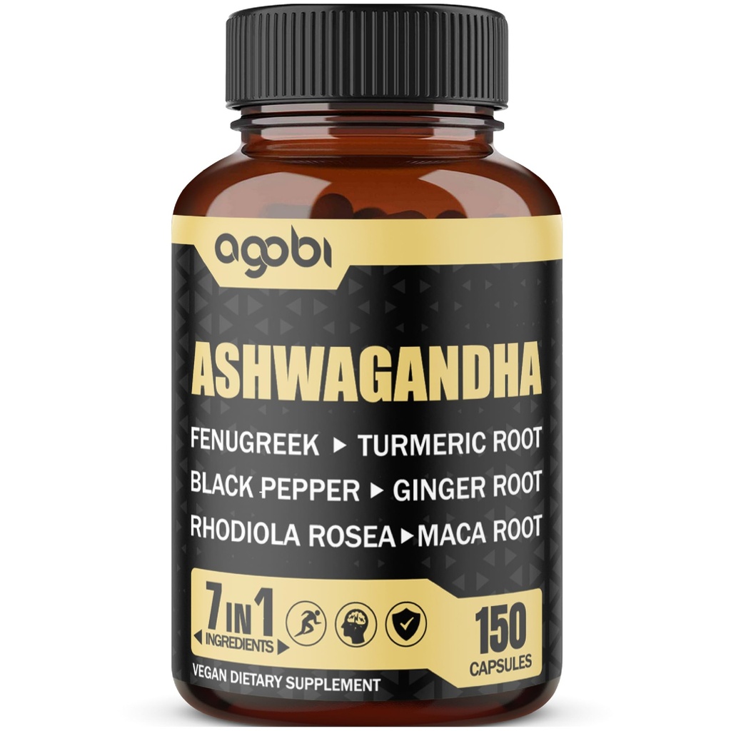 Ashwagandhaのエキスのカプセル7の草の原料8050のmg -混合されたFenugreek、マカ、Turmeric、Rhodiola、ジンジャー及び黒のペッパー-睡眠、精神、免疫及びエネルギー サポート- 5か月の供給