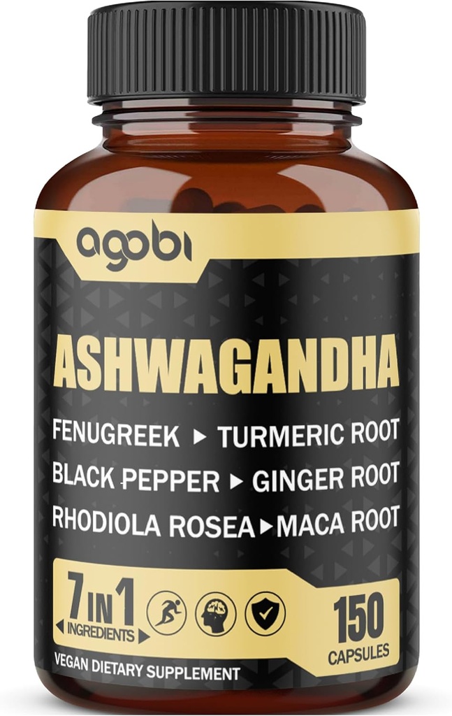 Ashwagandhaのエキスのカプセル7の草の原料8050のmg -混合されたFenugreek、マカ、Turmeric、Rhodiola、ジンジャー及び黒のペッパー-睡眠、精神、免疫及びエネルギー サポート- 5か月の供給
