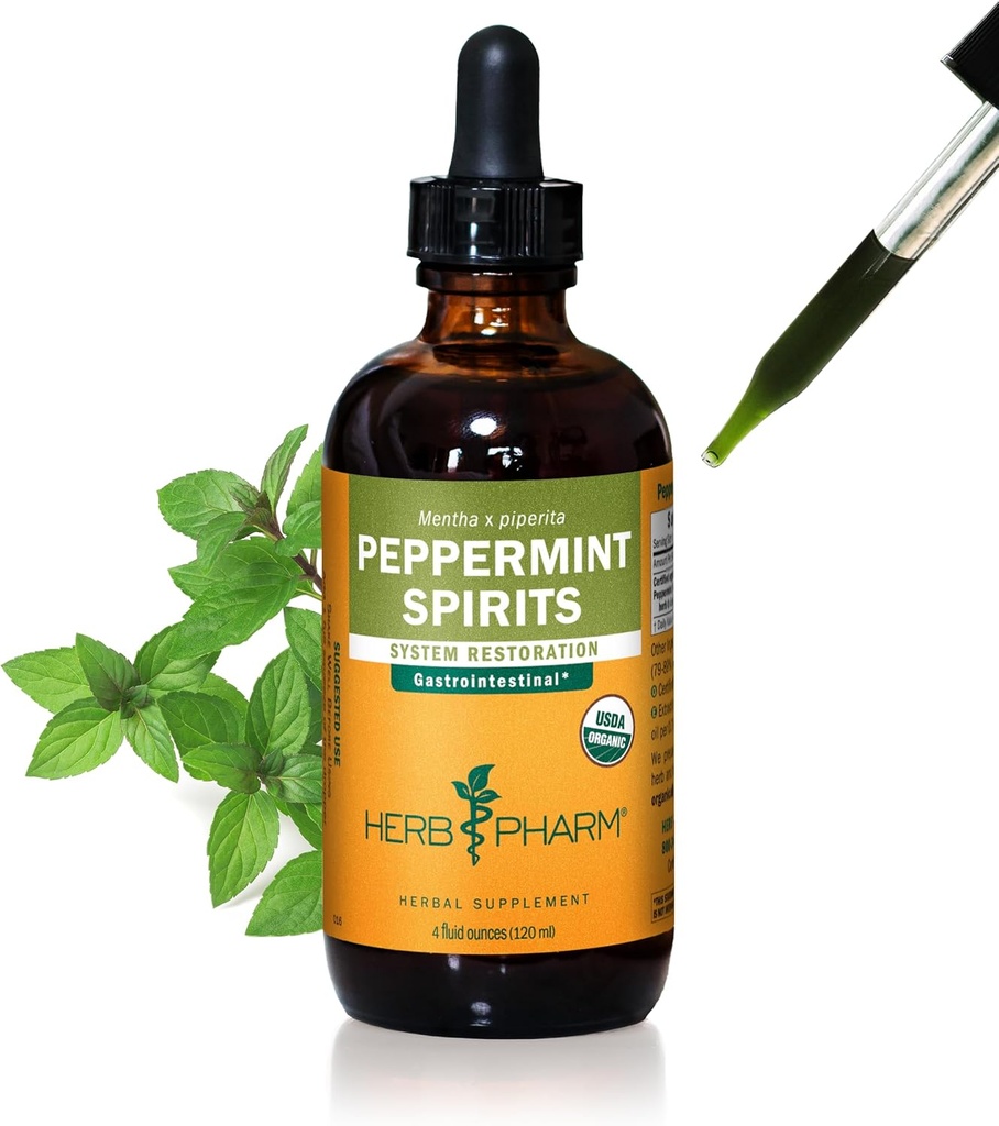 Herb Pharmは有機ペパーミントの精神の液体のエキスの消化器サポート ブレンド- 4つのOunce (DPEP04)を証明しました