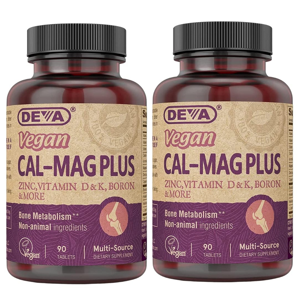 DEVAビーガンカルシウムマグネシウムサプリメント2パック、プラス亜鉛、ビタミンC、D&K、ほう素、90錠各