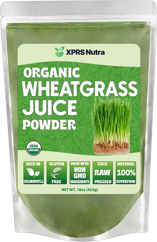 XPRS Nutraの有機性小麦芽ジュースの粉 - 持続可能成長 - 集中されたジュースからなされる即刻の小麦の草ジュースの粉 - 有機性小麦芽の粉より有効な - 16 Ounce