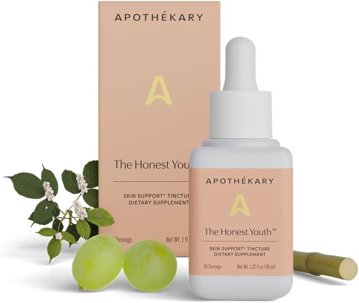 Apothékary The Honest Youth, Collagen Support Herbal Liquid Drops | 100% Herbal Skin Health, Sugar Free, Vegan, Liquid Collagen with Reishi and Tremella Mushroom - 30 Servings - 1.22 fl oz