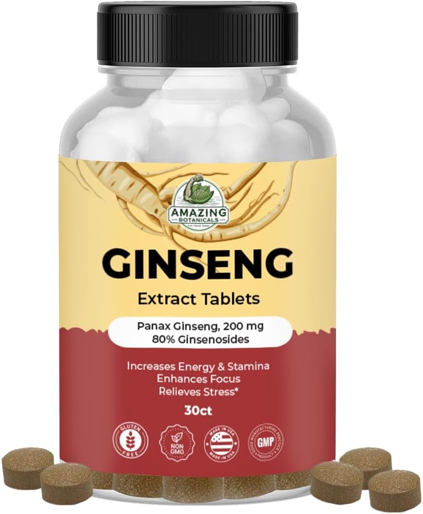 驚くべき植物のPanaxのGinsengのエキスのタブレット- 200mgエネルギー及び弛緩のための高有効な80%のGinsenosides-認知ブースターのための自然な草の補足- 30のタブレット