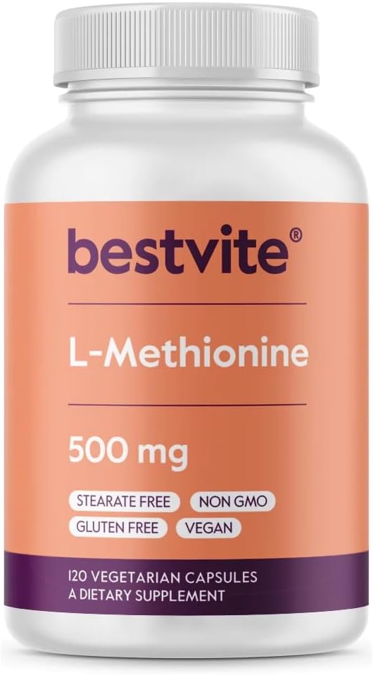BESTVITE L-Methionine 500mg(120 ベジタリアンカプセル) - ない Stearates - ビーガン - 非GMO -グルテンフリー