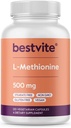 BESTVITE L-Methionine 500mg(120 ベジタリアンカプセル) - ない Stearates - ビーガン - 非GMO -グルテンフリー