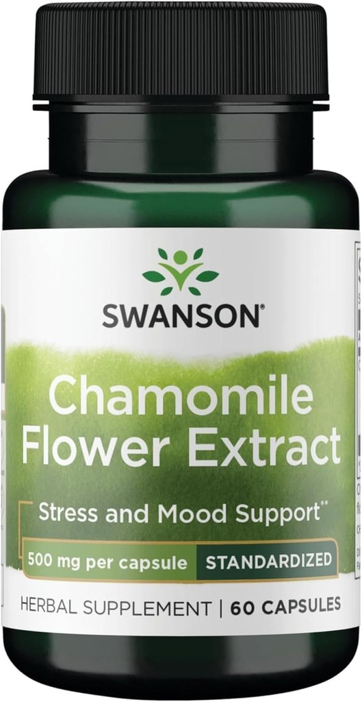 Swanson Chamomileの花のエキス500のミリグラムはカプセル60のカプセルごとの1.2% Apigenin 6 mgに標準化しました