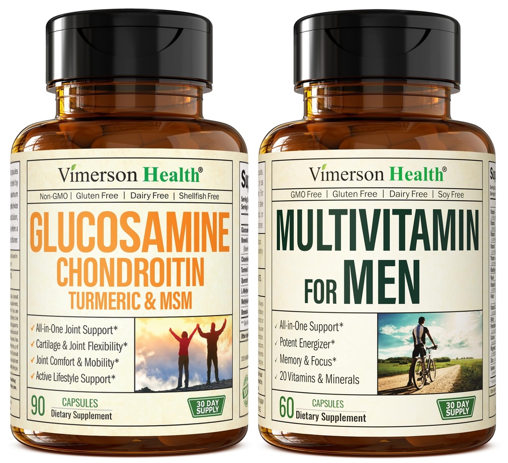 グルコサミンのコンドロイチンのTurmeric MSM +人のMultivitamin 2-Bottleの補足はヒムのために束ねます。共同健康、炎症抑制応答、免疫サポート、酸化防止の特性