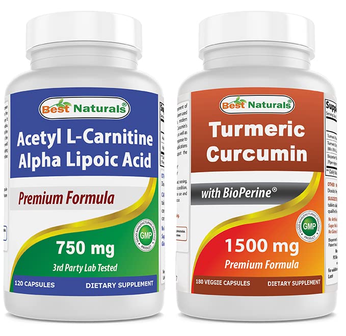 ベストナチュラルアセテートL-カルニチンとアルファリポ酸750mg&ターメリッククルクミン1500mg/サービングバイオペリン