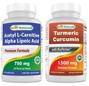 ベストナチュラルアセテートL-カルニチンとアルファリポ酸750mg&ターメリッククルクミン1500mg/サービングバイオペリン