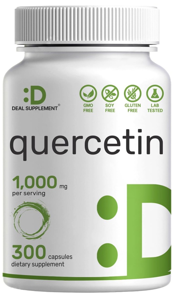 サービングあたりケルセチン1,000mg、300カプセル - 健康的な免疫サポートサプリメント、高バイオ利用できるフラボノイド、自然抗酸化剤 - 非GMO、大豆フリー、グルテンフリー、グルテンフリー