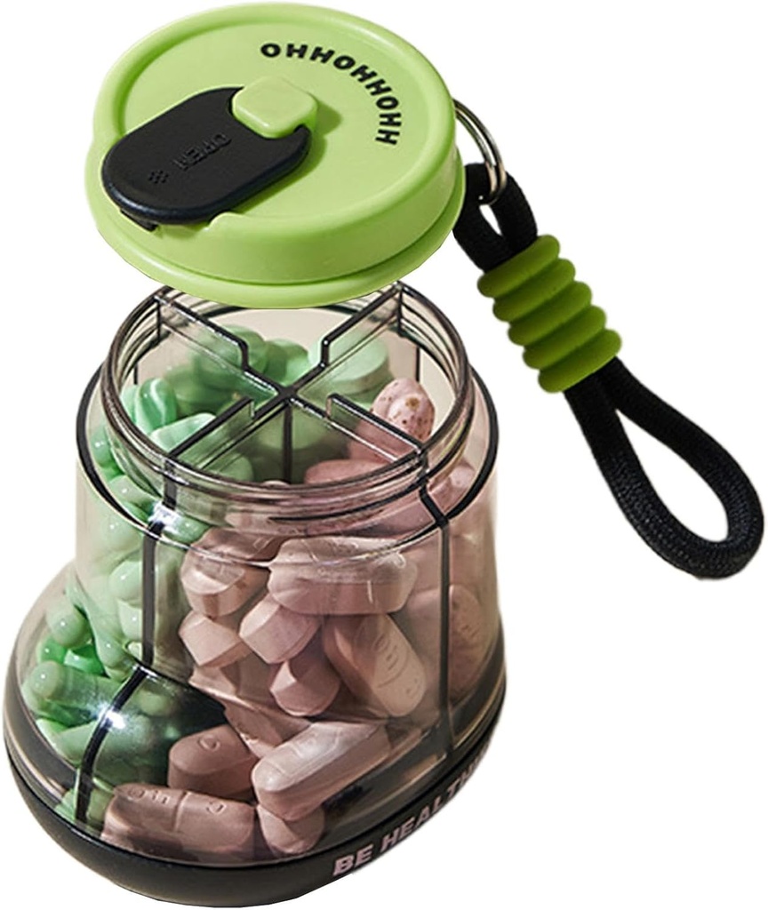 ピルオーガナイザー、ポータブルピルディスペンサー、ビタミンオーガナイザー、医薬品およびサプリメントの旅行ケース、ピルソーター、4つのコンパートメント付き小さなピルホルダーボトル