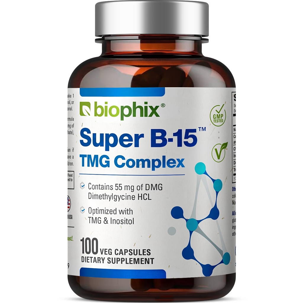 BiophixスーパーB-15 100ベジギーキャップ - NiacinカルシウムコリンイノシトールDMG TMG - 健康な酸素エネルギーレベルをサポート