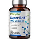 BiophixスーパーB-15 100ベジギーキャップ - NiacinカルシウムコリンイノシトールDMG TMG - 健康な酸素エネルギーレベルをサポート