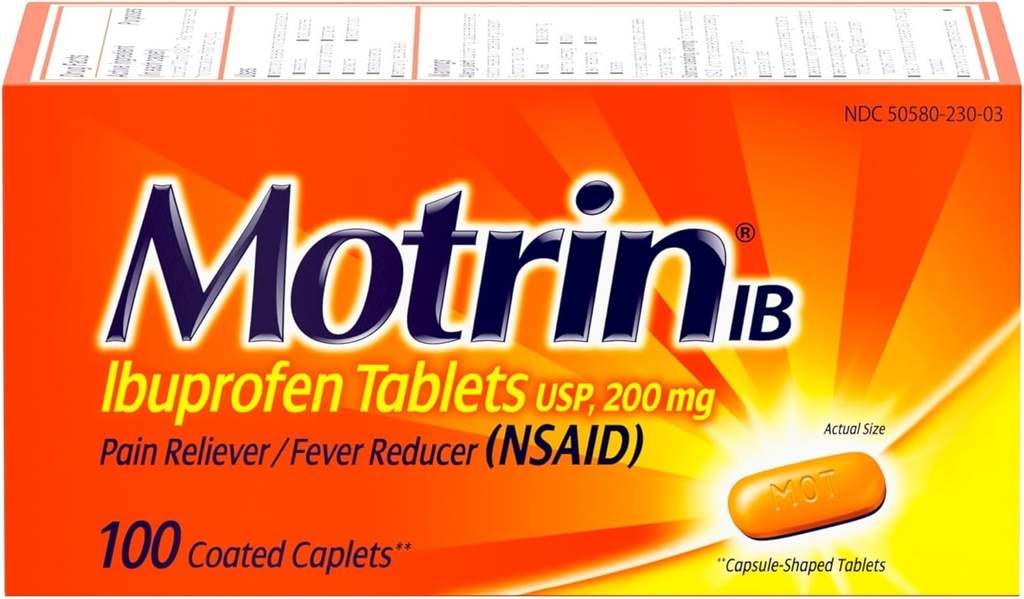 Motrin IB、Ibuprofen 200mgのタブレット、筋肉痛、頭痛、腰痛、月経のけいれん及びマイナー関節炎の苦痛、NSAID、100 Ctのための痛みのReliever及びファーバーの減力剤