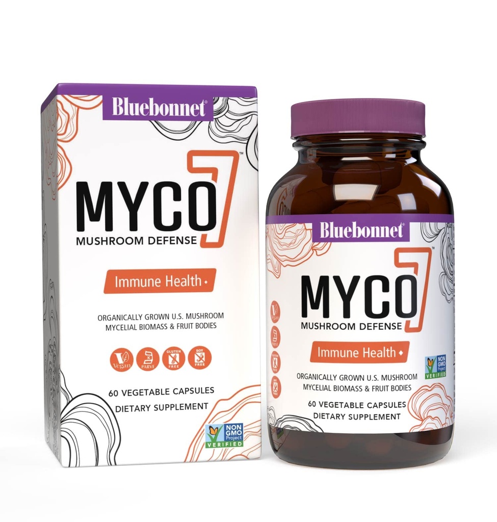 BlueBonnet栄養Myco-7キノコ防衛 - 7有機的に米国を成長させました。 全、フルサイクルキノコ - 免疫&ウェルネス - 大豆フリー、グルテンフリー、非GMO、コーシャ、およびビーガン - 60野菜カプセル
