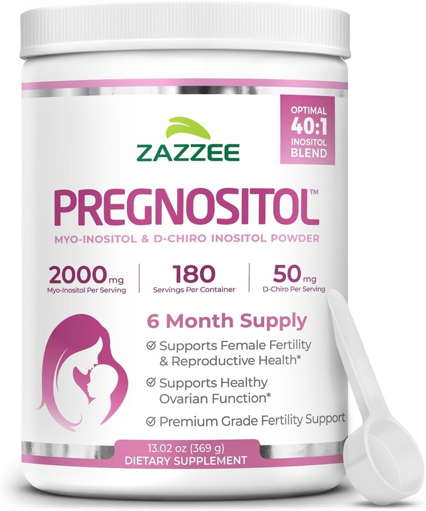 Zazzee PREGNOSITOLパウダー、6ヶ月の供給、Myo-InositolとD-Chiro-Inositol 40:1の豊饒のブレンド、正確な投薬のための無料のスクープ、優れたバランス式、183のサービング、ビーガン、オールナチュラルと非GMO