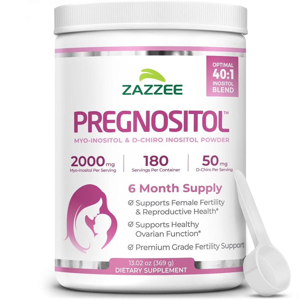 Zazzee PREGNOSITOLパウダー、6ヶ月の供給、Myo-InositolとD-Chiro-Inositol 40:1の豊饒のブレンド、正確な投薬のための無料のスクープ、優れたバランス式、183のサービング、ビーガン、オールナチュラルと非GMO