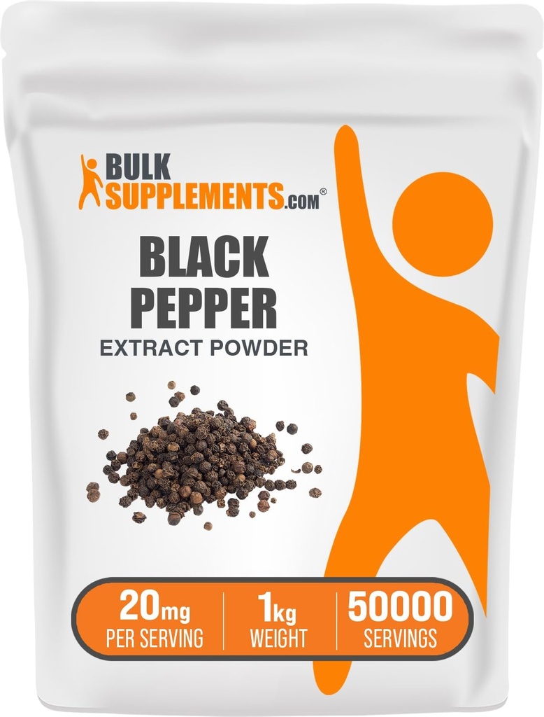 BulkSupplements.comブラックペッパーエキスパウダー - ブラックペッパーサプリメント、ピエリンサプリメント - ビーガン&グルテンフリー、サービングあたり20mg、1kg(2.2ポンド)(パッケージ1)
