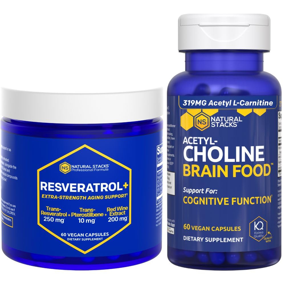 NATURAL STACKS Acetylcholineの塩素の食糧+Resveratrolの補足の束-サポート認知機能及び頭脳の老化* - 120の合計のカプセル