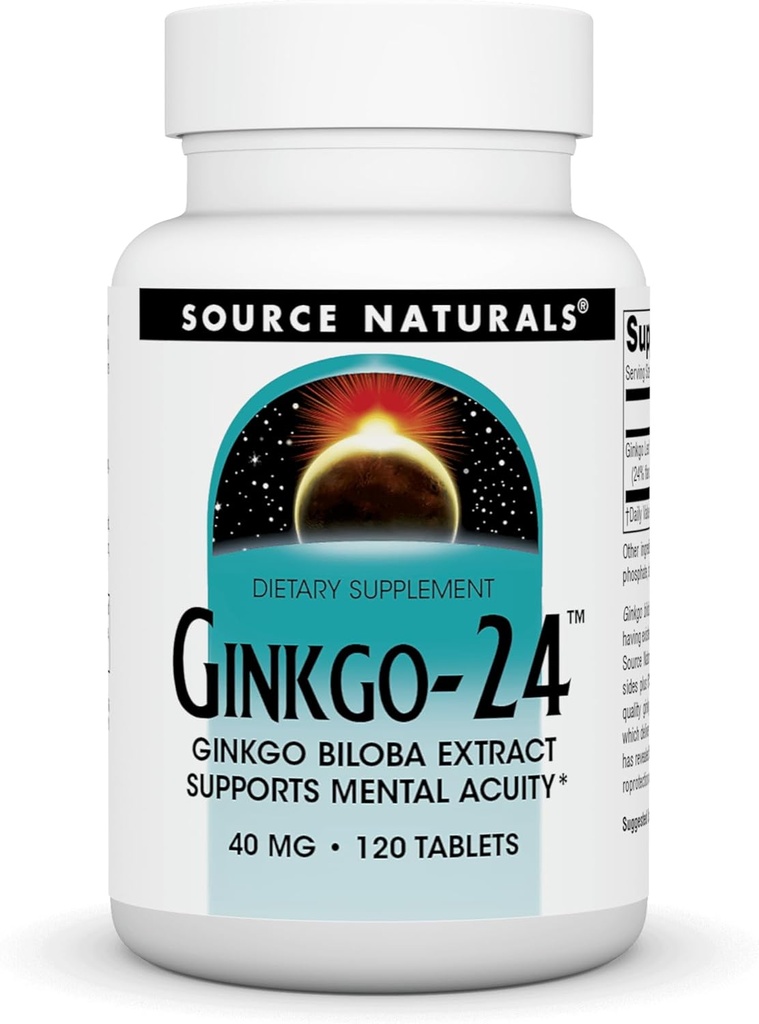 Source Naturals Ginkgo-24 - Ginkgo Biloba Extract Supports Mental Acuity* - 40 mg, 120 Tablets