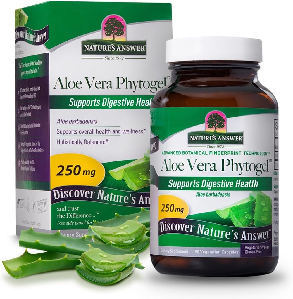 Nature's Answer's Aloe Vera Phytogel | サポート消化器の健康 | ビーガン、非GMO | Veggie Capsules 90Ct