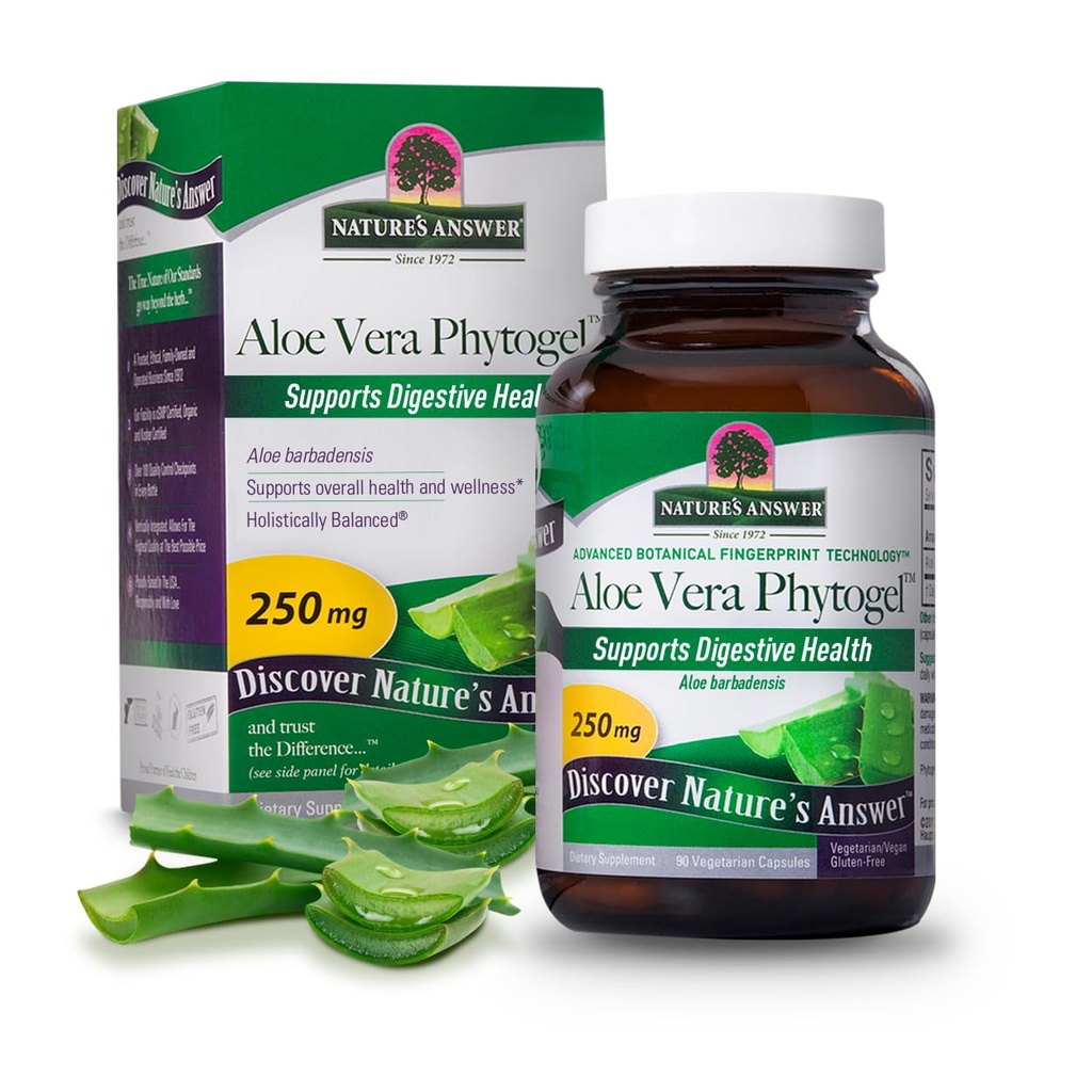 Nature's Answer's Aloe Vera Phytogel | サポート消化器の健康 | ビーガン、非GMO | Veggie Capsules 90Ct