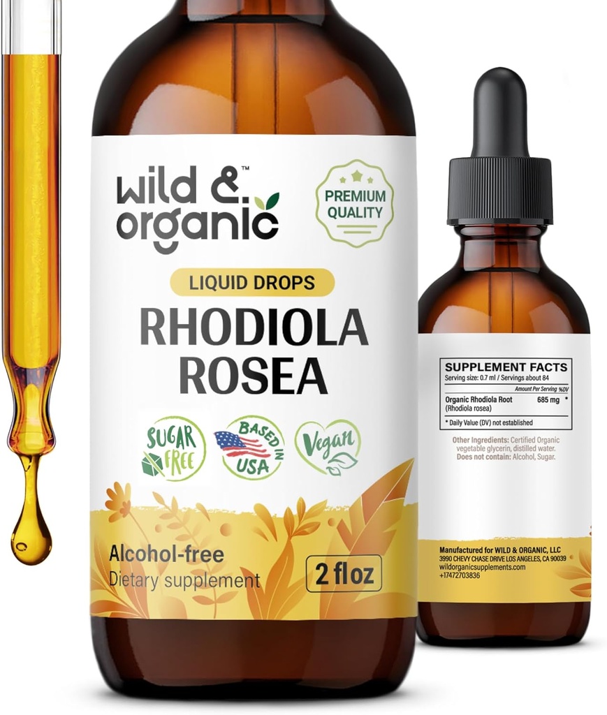 ワイルド&オーガニックRhodiola Rosea Tincture - 気分のサポート - リラックスRhodiolaサプリメント - ルート抽出液ドロップ - ビーガン、砂糖&アルコールフリー - 2 fl oz