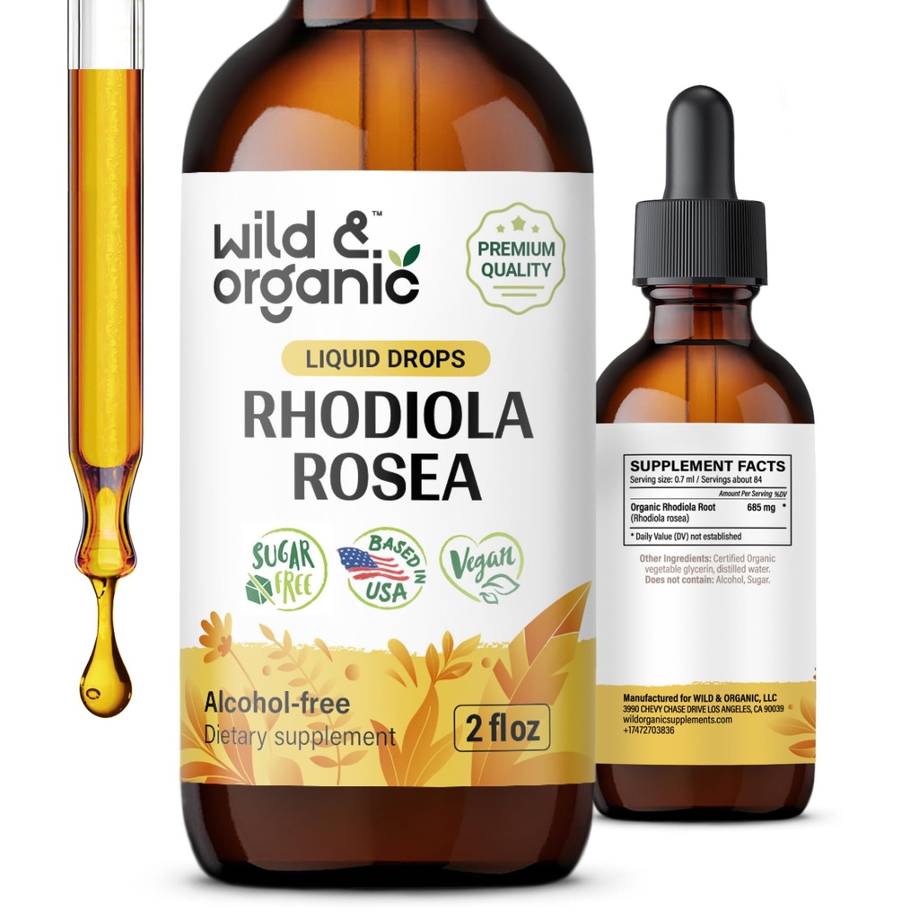 ワイルド&オーガニックRhodiola Rosea Tincture - 気分のサポート - リラックスRhodiolaサプリメント - ルート抽出液ドロップ - ビーガン、砂糖&アルコールフリー - 2 fl oz