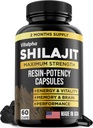 Resin-Potency Shilajit Capsules (50% Fulvic Acid) - 500mg Max Potency Extract - Organic Shilajit - Made in USA - 85+ Trace Minerals - Monthly Supply - 60 Count