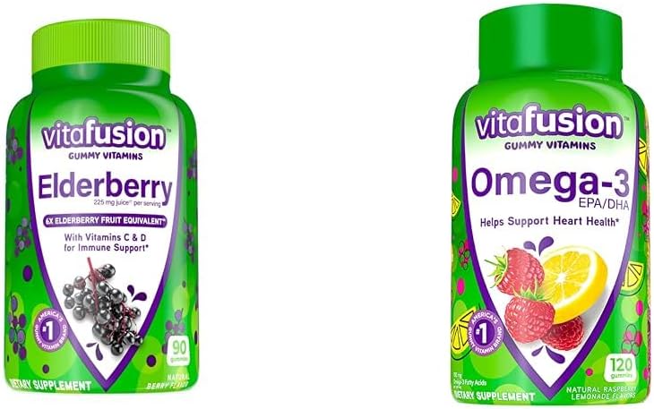 Vitafusion Elderberry Gummy Vitamins 90ct & Omega-3 おいしいビタミンBerry Lemonade Flavored 120ct