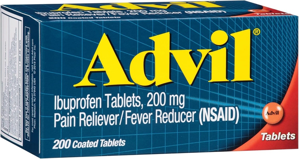 Advilの痛みのRelieverおよびフィーバーの減力剤、頭痛のためのIbuprofen 200mgの痛みの軽減の薬、腰痛、月経の痛みおよび接合箇所の痛みの軽減- 200の上塗を施してあるタブレット