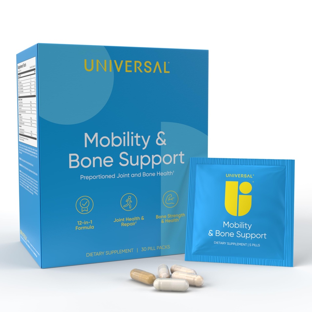 Mobility & Bone Support Daily Multivitamin - 12-in-1 Bone, Knee, Cartilage, Ligament, Joint Supplement for Women and Men, Collagen, Turmeric, Glucosamine Chondroitin MSM Capsules - 30 Vitamin Packs