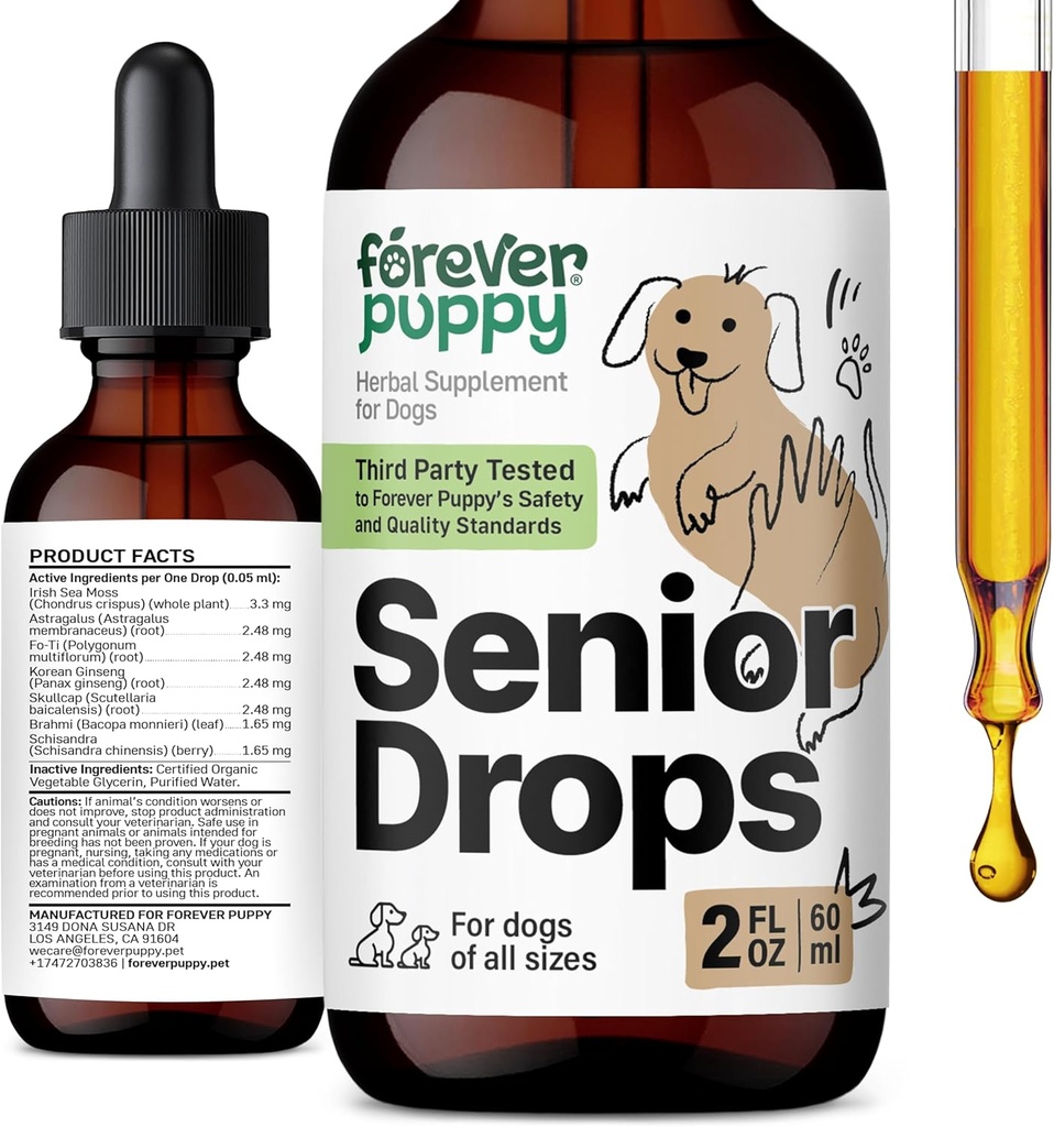 Forever Puppy Senior Dogs Drops - Immune & Brain Support Complex for Elderly Dogs of All Breeds & Sizes - Vitamins and Supplements for Older Pets - Food Supplements - 2 oz