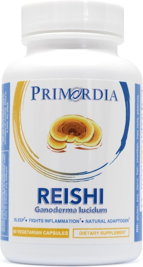 Primordiaの純粋なReishiのきのこの補足、60のカプセル、液体の州の発酵、ReishiのGanoderma Lucidumのきのこ、腸の健康及び免疫サポートは、残りの睡眠を促進します