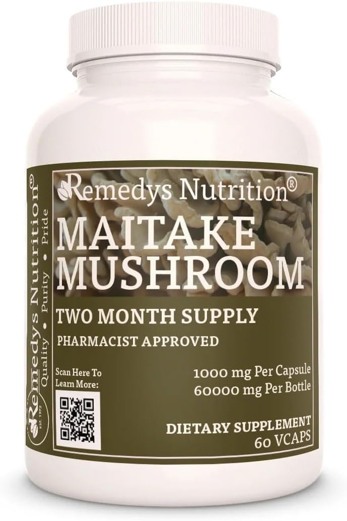 Remedy’s Nutrition Maitake Mushroom | 1,000 mg 60 Vegan Capsules Dietary Supplement | Two Month Supply