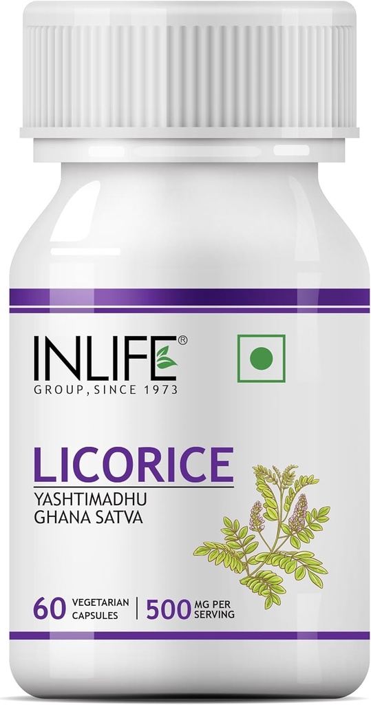 INLIFE Licoriceの根のエキス(Yasthimadhu)は>20%のGlycyrrhizinicの酸の補足、500のmg - 60のベジタリアンのカプセルに標準化しました