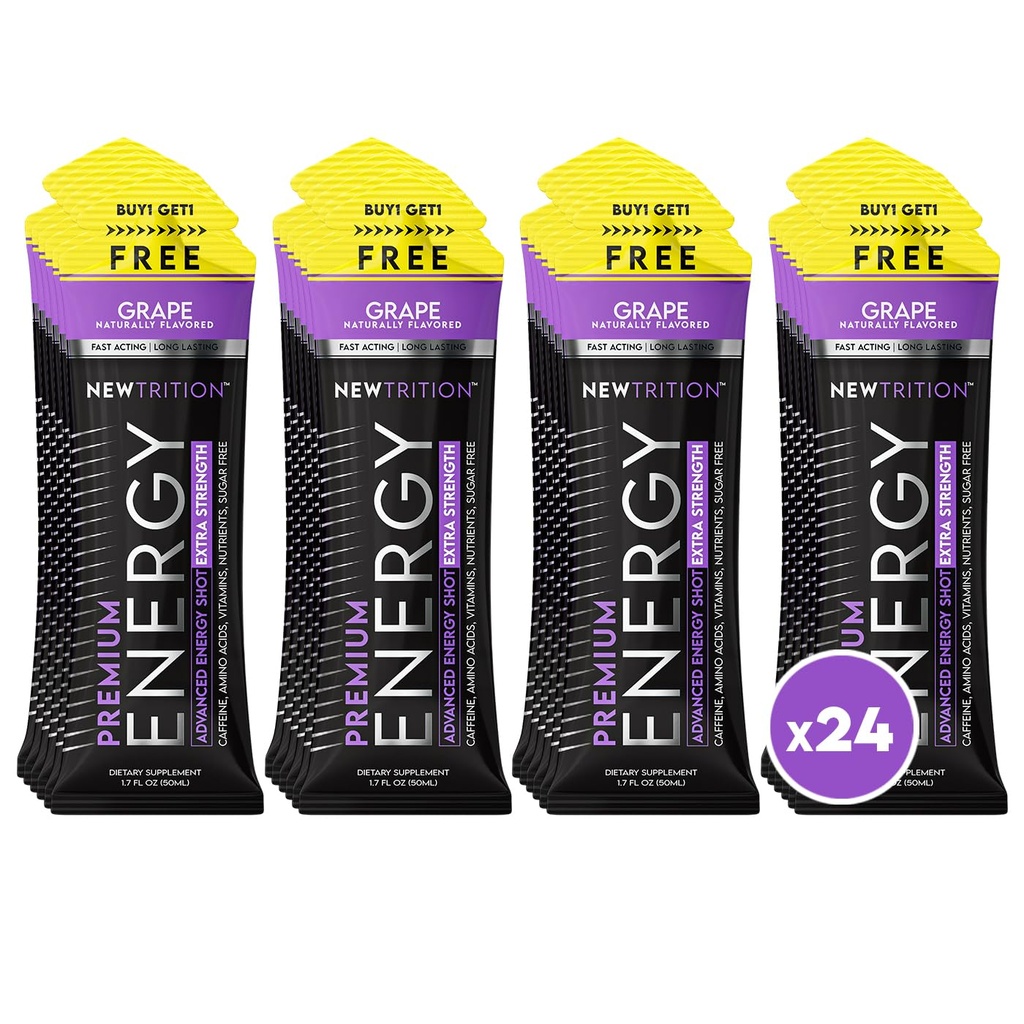 NewTrition® の余分強さエネルギー ショット、ビタミン B 及びアミノ酸、砂糖なしのビタミン エネルギー ショット、1.7 の fl の oz (パック 24 のブドウ)
