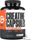 Creatine Capsules, 5g Premium 3X ThreeAtine Pre Workout Bulk Muscle Mass Gainer, High Absorption Easy to Take Creatine Monohydrate Pills Alternative Optimum Performance for Men Women, 180 Capsules