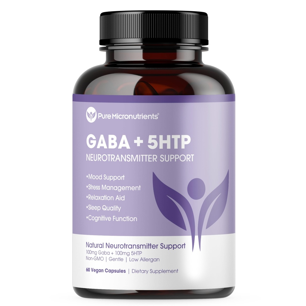 純粋な5-HTP(5-Hydroxytryptophan)プラスGABAサプリメント - 睡眠、気分&ストレス管理 - 60ベジギーキャップ