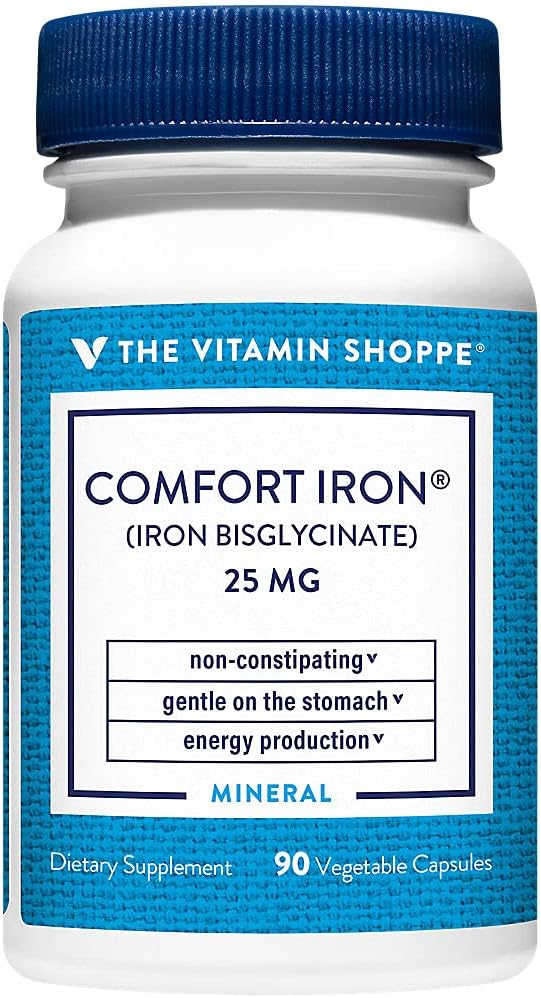 ビタミンショッププコンフォートアイアン25MG、臨床的に鉄ビズグリシン、エネルギー生産&免疫サポート、ジェントル&ノンコンポストサプリメント(90ベジギーカプセル)