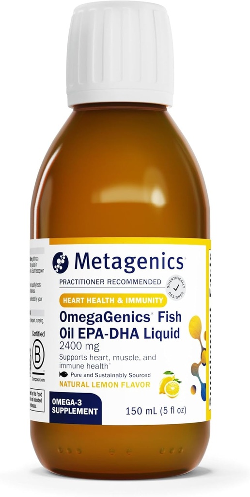 Metagenics OmegaGenics EPA-DHA 2400 mg - 心の健康と免疫サポートのための高効力液体魚油サプリメント* - 持続可能供給 - レモンフレーバー - 非GMO&グルテンフリー - 30サービング