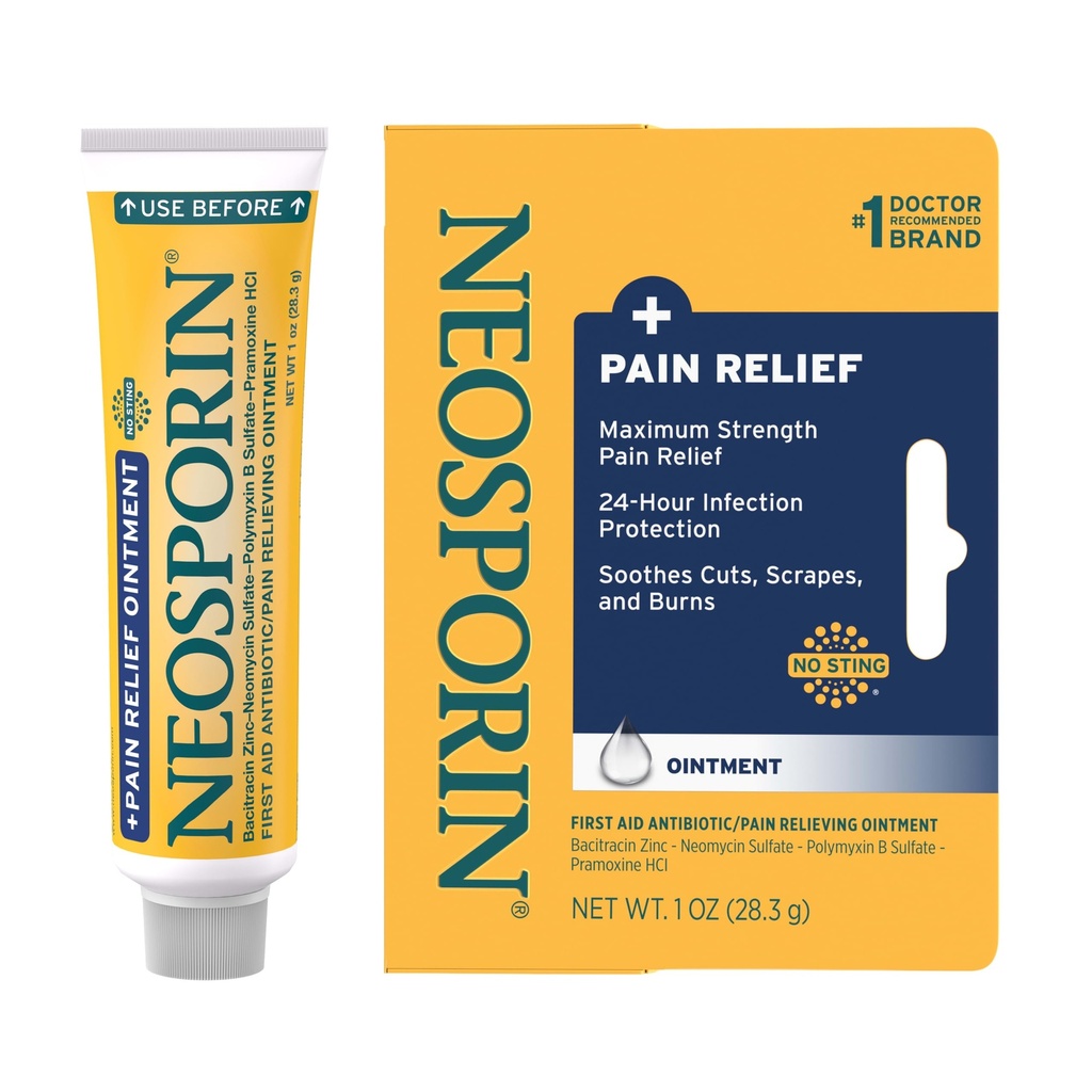 Neosporin + Max-Strengthの痛みの軽減、二重行為のファースト・エイドの傷の心配、Pramoxine HClのBacitracin亜鉛、1つのozの単一の管が付いているNo-Stingの方式