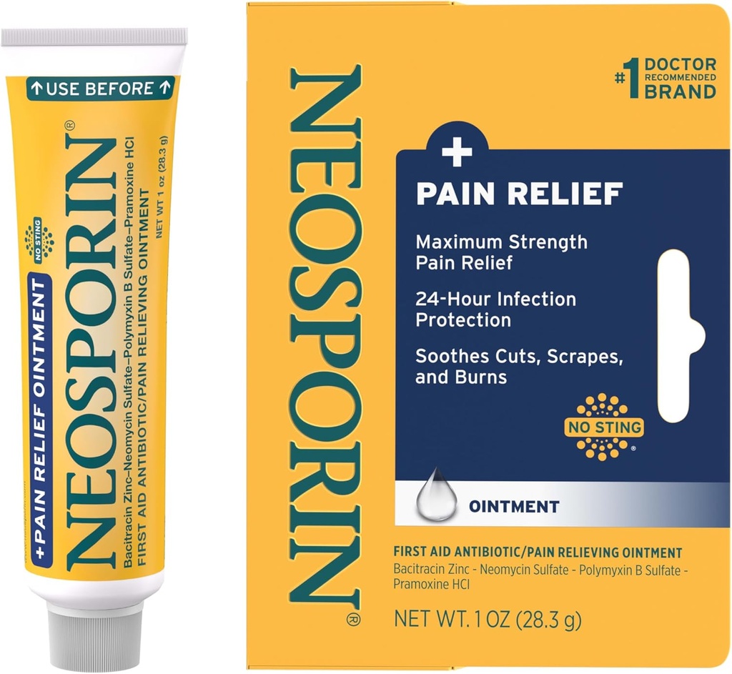 Neosporin + Max-Strengthの痛みの軽減、二重行為のファースト・エイドの傷の心配、Pramoxine HClのBacitracin亜鉛、1つのozの単一の管が付いているNo-Stingの方式