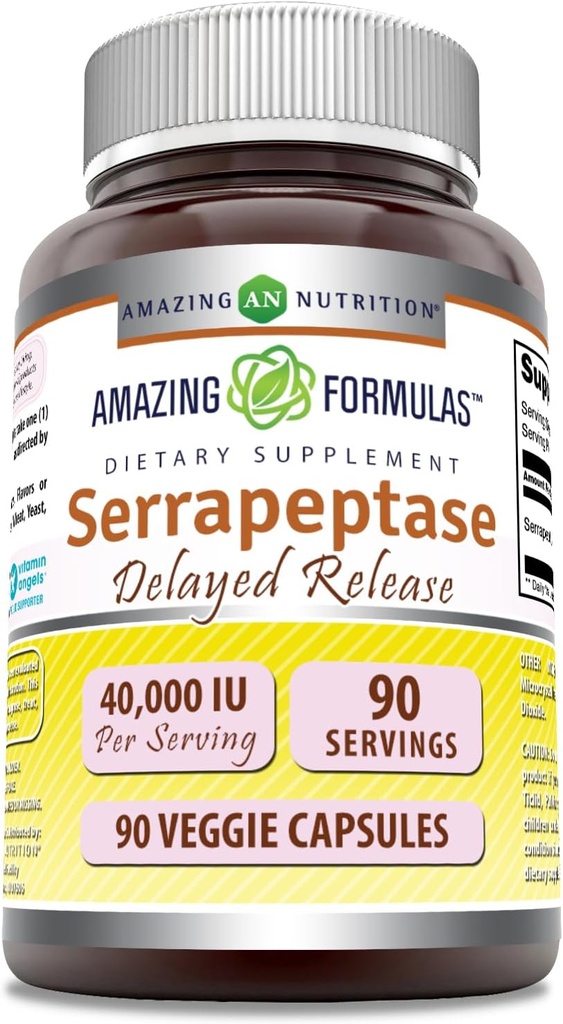 Amazing Formulas Serrapeptase Supplement | 40,000 IU | Veggie Capsules | Non-GMO| Gluten Free | Made in USA (90 Count)