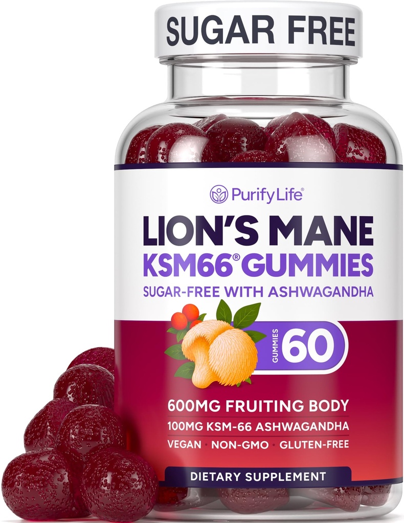 砂糖の自由なライオンのマネの補足はKSM-66 Ashwagandha - コグニション、頭脳の霧、精神的明快さ、焦点及び圧力サポート-自然な果実味、ビーガン、米国製