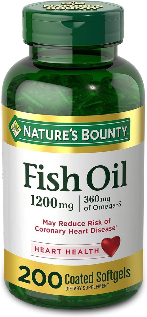 FIsh Oil by Nature's Bounty, Dietary Supplement, Omega 3. Supports Heart Health, 1200 Mg, 200 Rapid Release Softgels