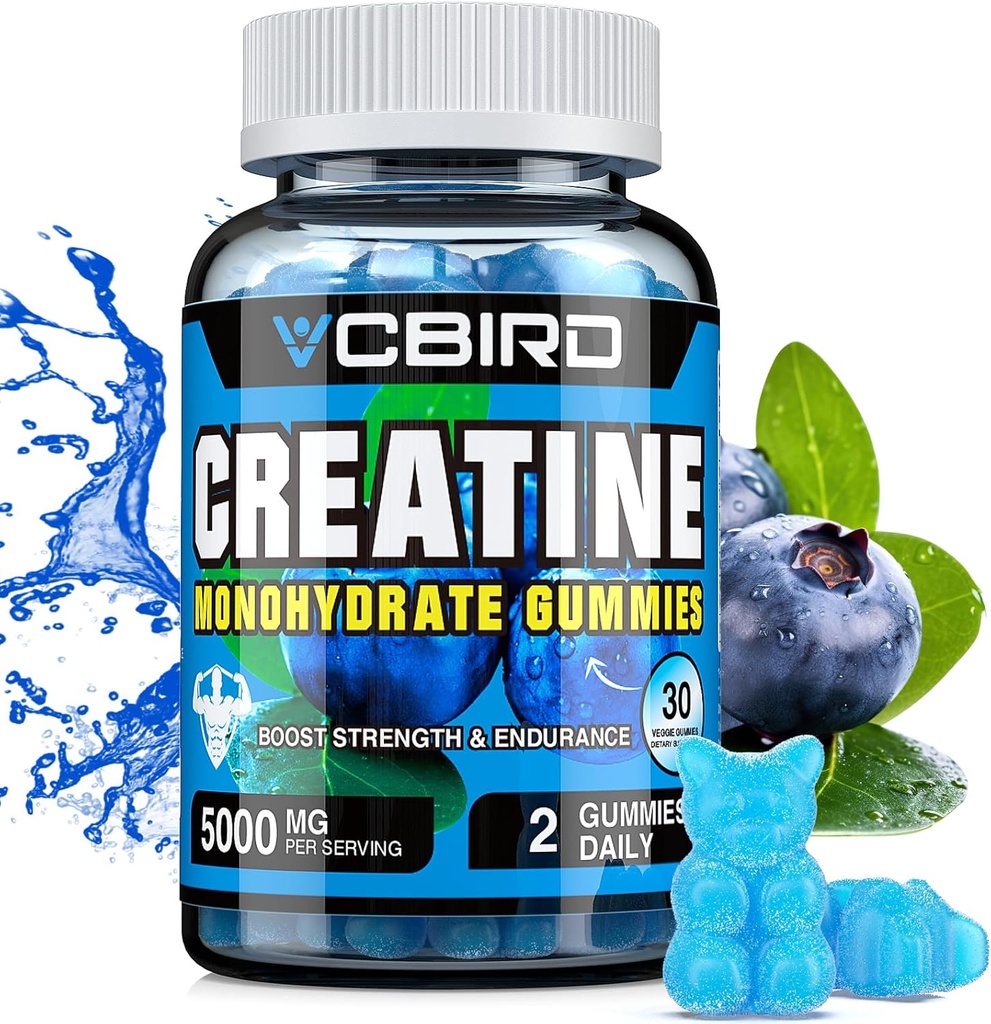 Creatine Monohydrate 5g Per Serving, No Sugar Creatine Supplements Support for Strength, Performance, Energy, Recovery, Gluten-Free Creatine for Women and Men, Blueberry Flavor (30 Gummies121)