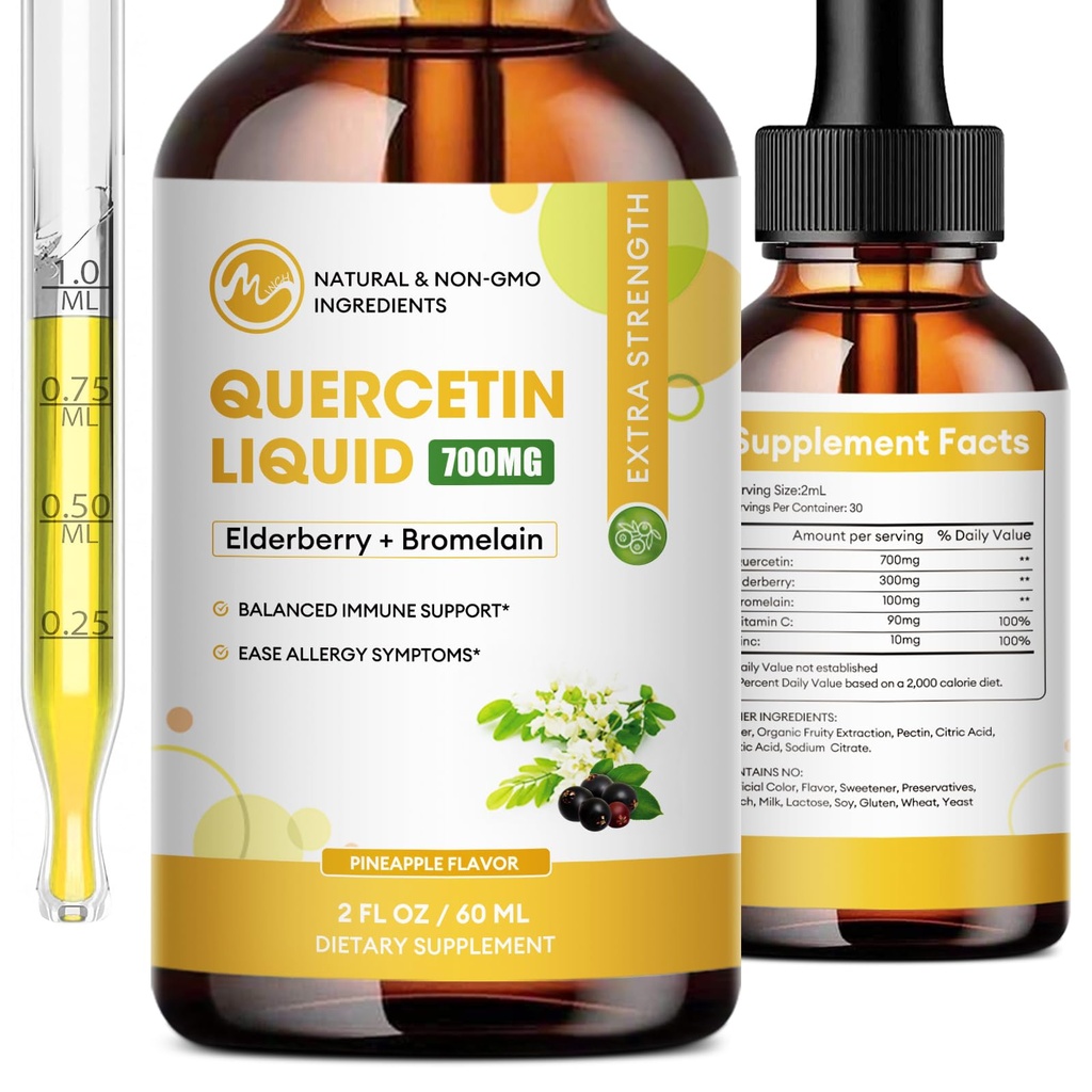 Quercetin の液体の低下- Quercetin は Pills 及びカプセルより 700mg - 4X より強く- 1 の Quercetin で免疫の健康の呼吸の健康のスキン ケアのための Bromelain のエルダーベリー ビタミン- 2 Fl Oz を補います